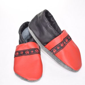 Gr. 26/27 Rot/Schwarz glänzend mit Pfoten Band UNIKAT