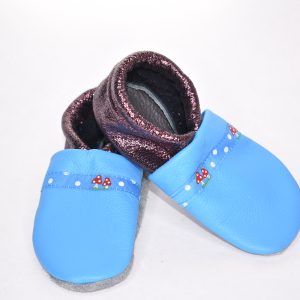 Gr. 26/27 Türkis/Dunkelrot glänzend mit Fliegenpilz Band UNIKAT