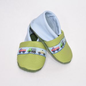 Gr. 18/19 Apfelgrün/Hellblau mit Feuerwehr Busse Polizei Auto Band