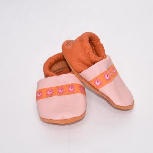 Gr. 18/19 Rosa/Orange mit Blumen Band UNIKAT