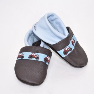 Gr. 20/21 Dunkelbraun/Hellblau mit Traktor Band