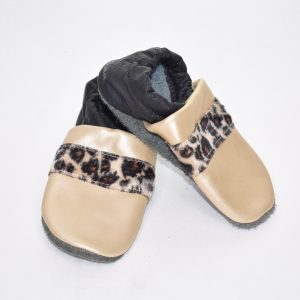 Gr. 24/25 Beige glänzend/Schwarz mit Animal Plüsch Band UNIKAT