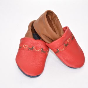 Gr. 24/25 Rot/Braun mit Dackel Band