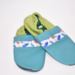 Gr. 36/37 Petrol/Apfelgrün mit Federn Band UNIKAT