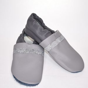 Gr. 38/39 Grau/Dunkelgrau mit Floralem Band