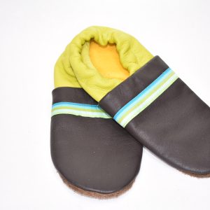 Gr. 41/42 Dunkelbraun/Gelbgrün mit Streifen Band UNIKAT