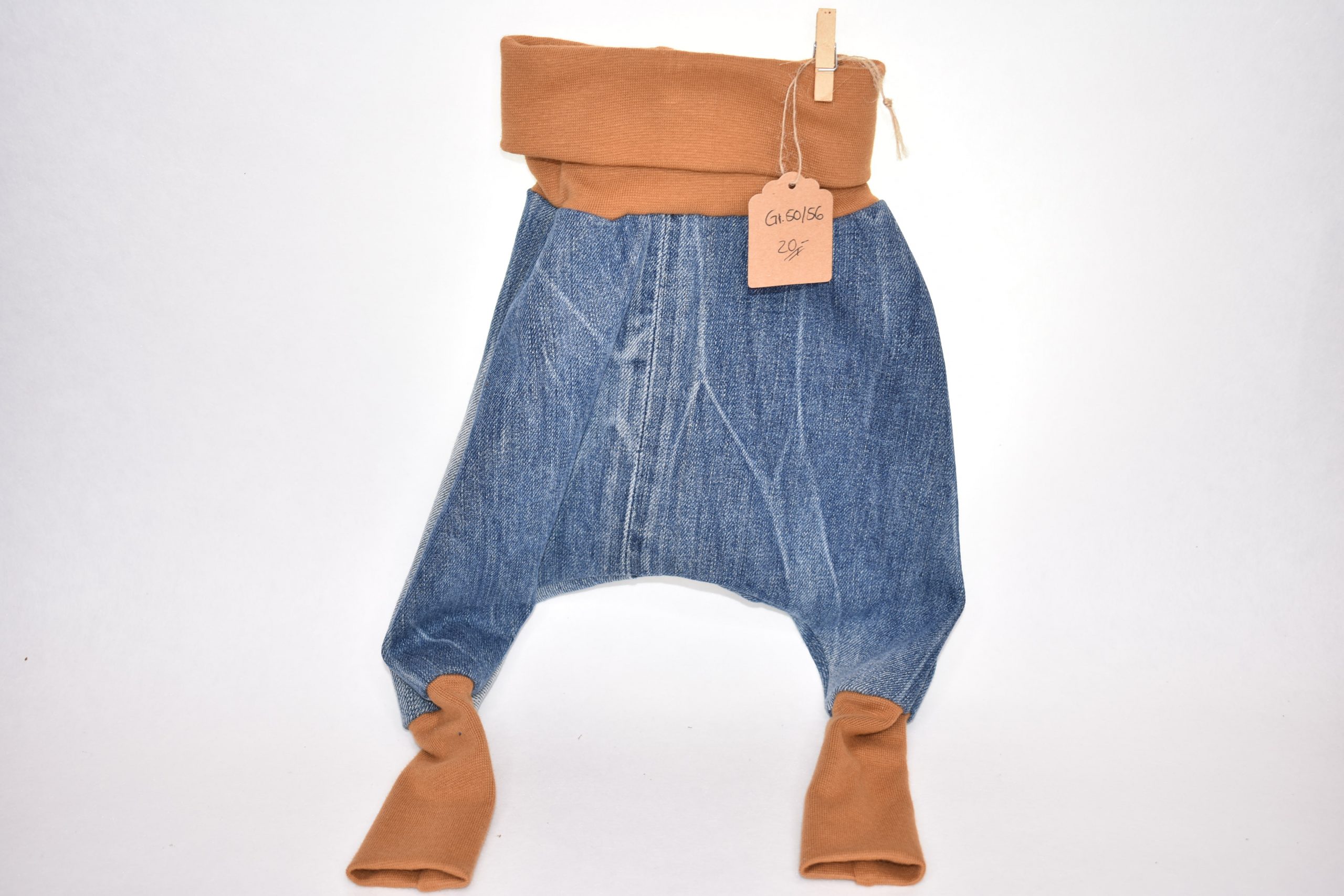 Gr. 50/56 Jeans Pumphose mit beigen Bündchen und Tasche
