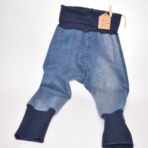 Gr. 74/80 Jeans Pumphose mit beigen Taschen und blauen B&uuml;ndchen