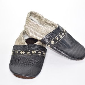 Gr. 29/30 Schwarzes und Beiges Musterleder mit Pfoten Band UNIKAT